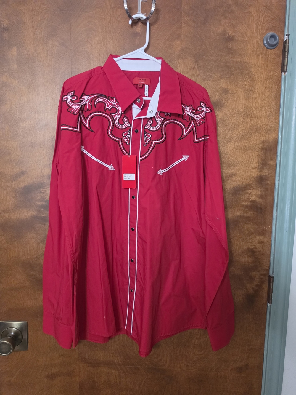 Men's Red Western-Style Embroidered Button-Down Shirt